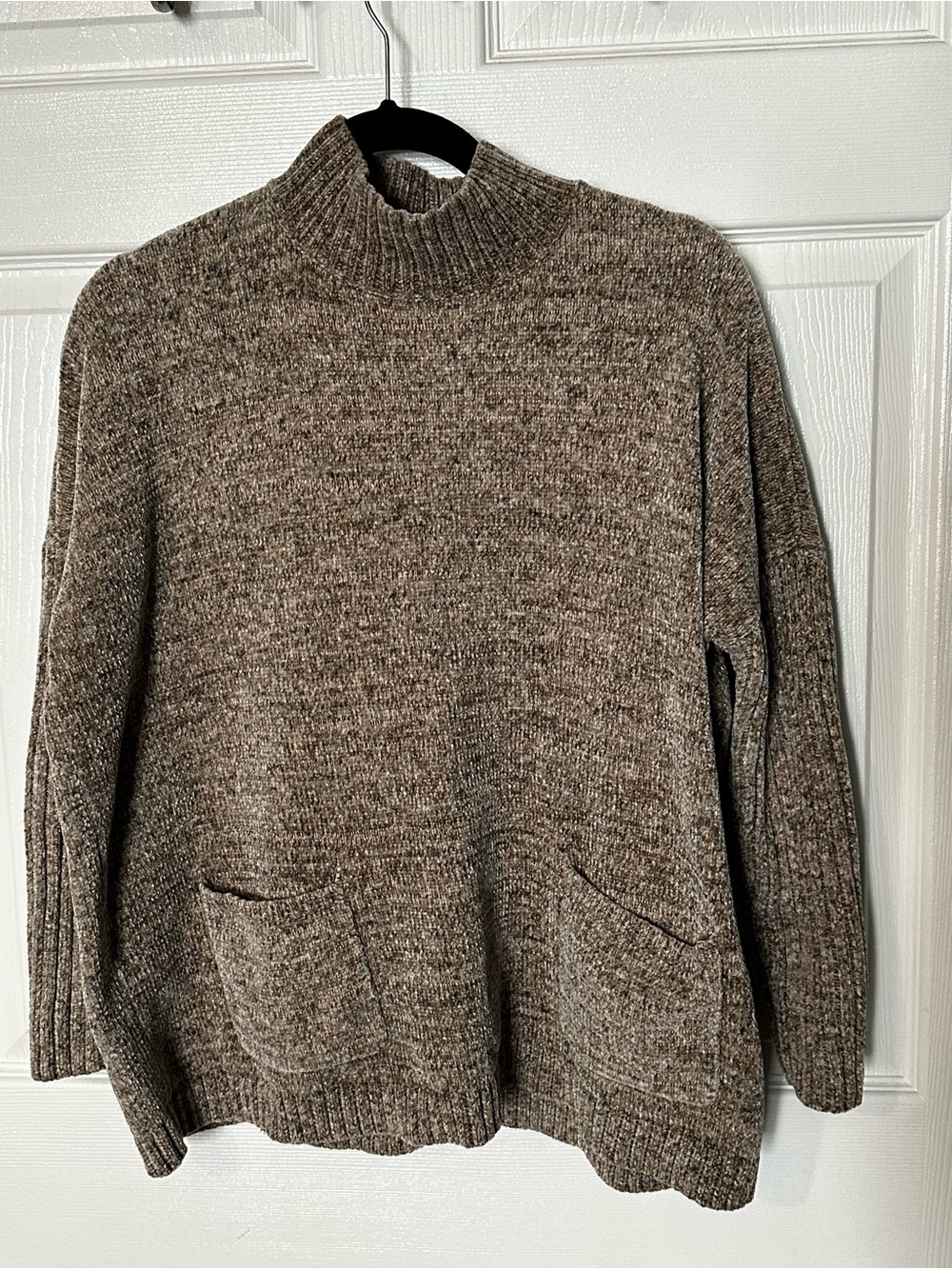 J. Jill Taupe-Brown Turtleneck Sweater with Front Pockets